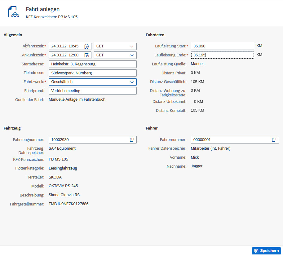 Digitales Fahrtenbuch in SAP Fiori